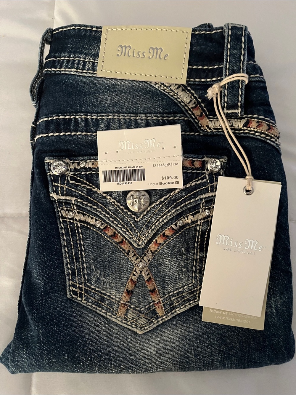 Miss Me Women's Dark Indigo Skinny Jeans with Embellished Pockets